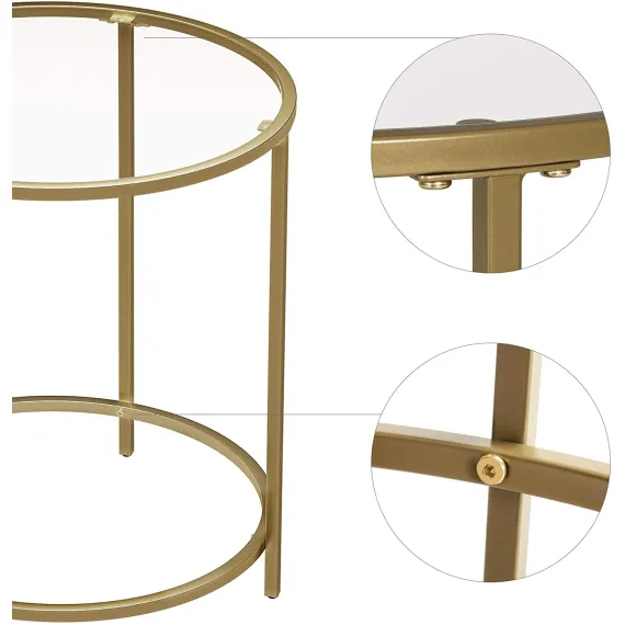Gold Round Side Table with Golden Metal Frame Robust and Stable