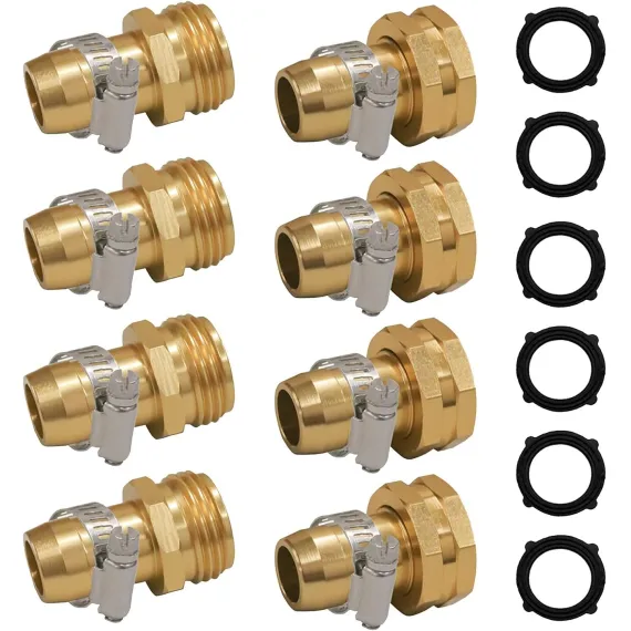 Garden Hose Repair Connector with Clamps + Adjustable Twist Hose Nozzle