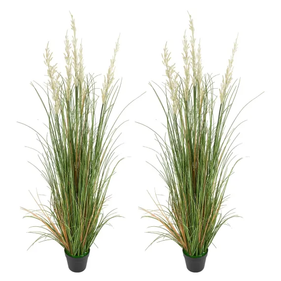 Artificial Grass Plant, 2 Pack 1194mm Reed Flower Grass in Pot, Premium PVC Faux Fake Greenery Shrubs Plant for Indoor Outdoor House Home Garden Office Room Décor, Housewarming, Green