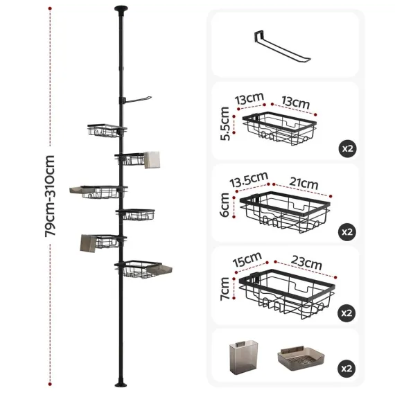 Artiss Tension Pole Shower Caddy Steel Corner Bathroom Shelf Black