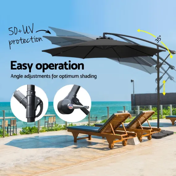 Instahut 3m Umbrella w/Base Outdoor Cantilever Beach Garden Patio Parasol Black