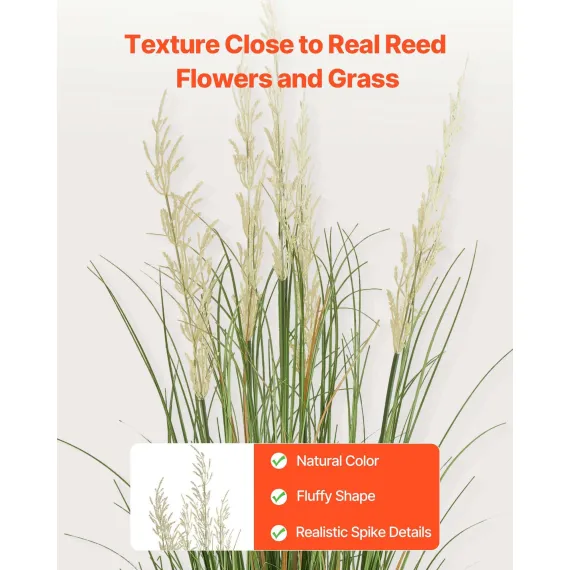Artificial Grass Plant, 2 Pack 1194mm Reed Flower Grass in Pot, Premium PVC Faux Fake Greenery Shrubs Plant for Indoor Outdoor House Home Garden Office Room Décor, Housewarming, Green