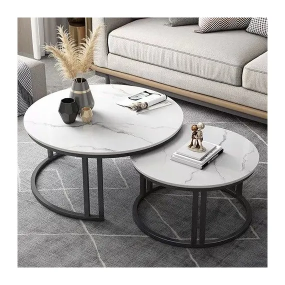 Stylish Round Nesting Coffee Tables with Metal Frame