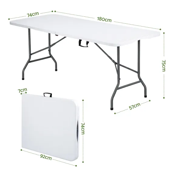 Gardeon 180cm Folding Table Portable Fold-in-Half with Handle Camping Picnic