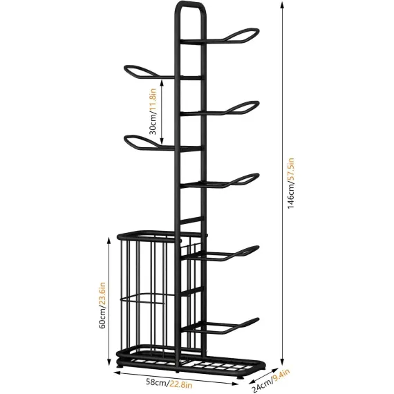 CARLA HOME 7 Tier Ball Storage Rack - Sports Organiser - Black - Basketball Storage Rack