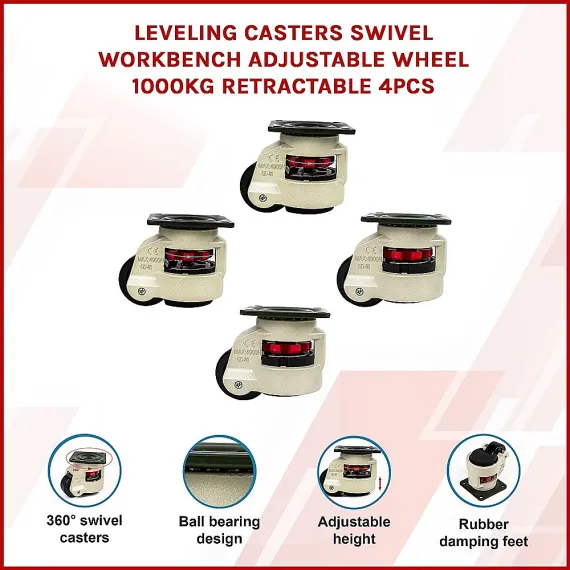 Leveling Casters Swivel Workbench Adjustable Wheel 1000KG Retractable 4PCS