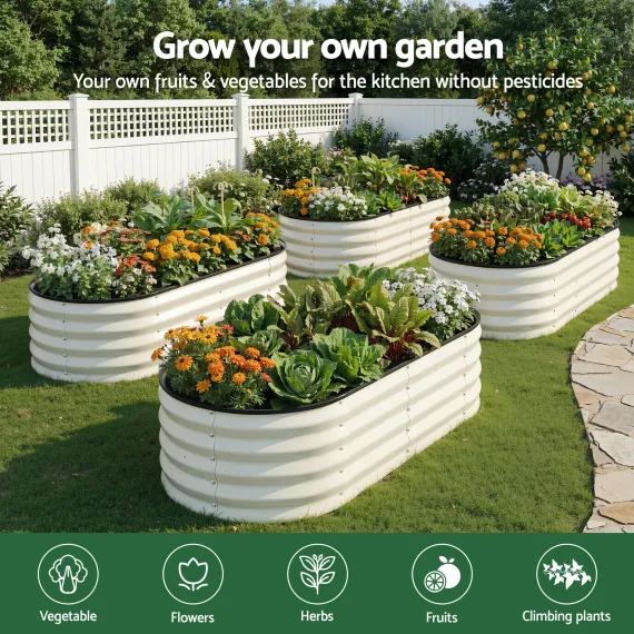 Green Fingers Raised Garden Bed 2 Pack Galvanised Planter Box Rust Resistant 120x60x30cm White