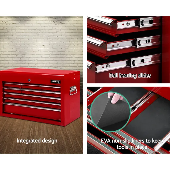 Giantz 9 Drawer Tool Box Cabinet Chest Toolbox Storage Garage Organiser Red
