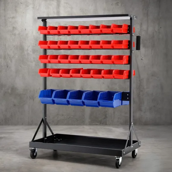 Giantz 74 Bins Storage Rack Double Sided Mobile Garage Workshop Tools Organizer
