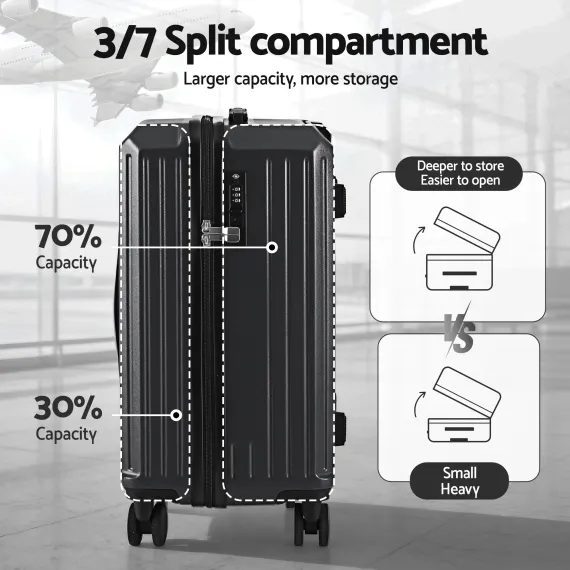 Wanderlite 4pcs Trunk Luggage Suitcase Set Travel Carry On TSA Lock Black