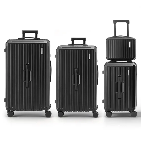 Wanderlite 4pcs Trunk Luggage Suitcase Set Travel Carry On TSA Lock Black