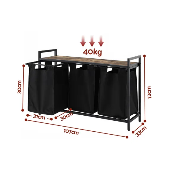 Artiss Laundry Basket with 3 Pull-out Bags Metal Frame Black