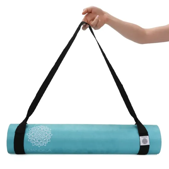 Mandala Yoga Mat Premium Bundle, Includes Yoga Mat 188cm H x 61cm W, Yoga Strap & Steel Hydration Bottle - Teal