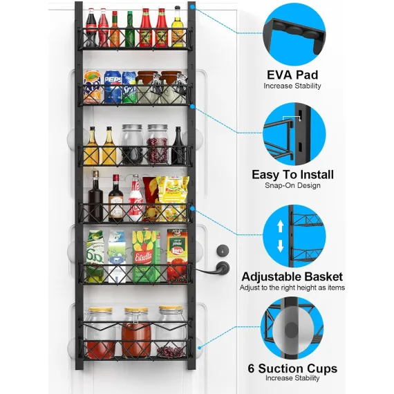 6 Tier Adjustable Baskets Over Door Pantry Organiser for Home Kitchen
