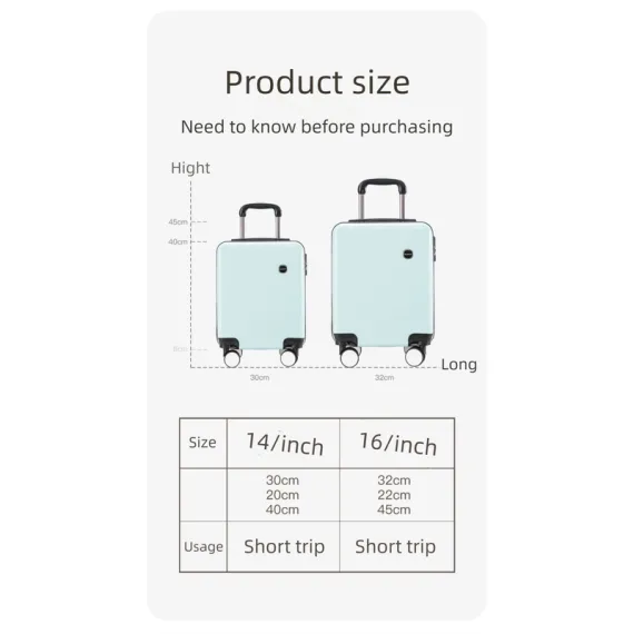 Black 14 Inch Lightweight Carry-on Luggage for heights over 1.6m - Underseat & Overhead Cabin Hardside Suitcase