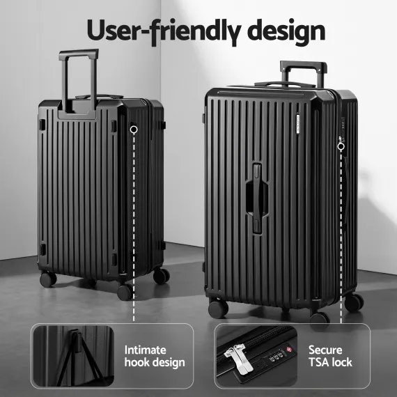 Wanderlite 4pcs Trunk Luggage Suitcase Set Travel Carry On TSA Lock Black