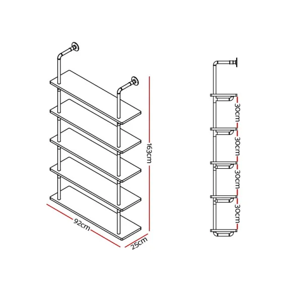 Artiss Floating DIY Pipe Shelf 5 Tiers - ISSA