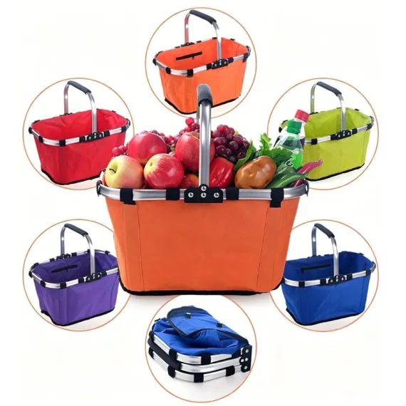 Foldable Picnic Basket Aluminum Frame Waterproof 600D Oxford Red