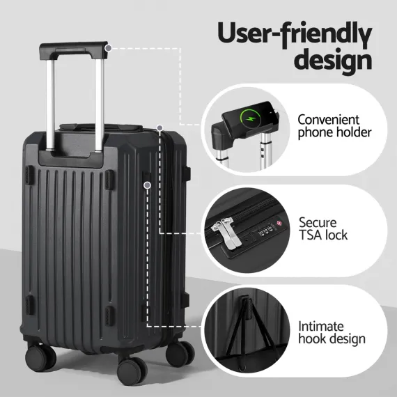 Wanderlite 2pcs Trunk Luggage Suitcase Travel Carry On TSA Lock 12" 20" Black