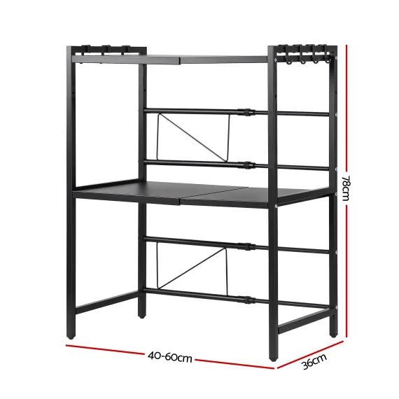 Artiss Kitchen Bakers Rack 40-60CMX78CM Metal Microwave Stand Black