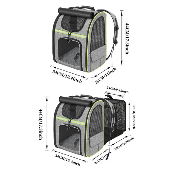 Khaki Large Expandable Cat Travel Backpack - Breathable & Collapsible Pet Carrier 62x34x43CM