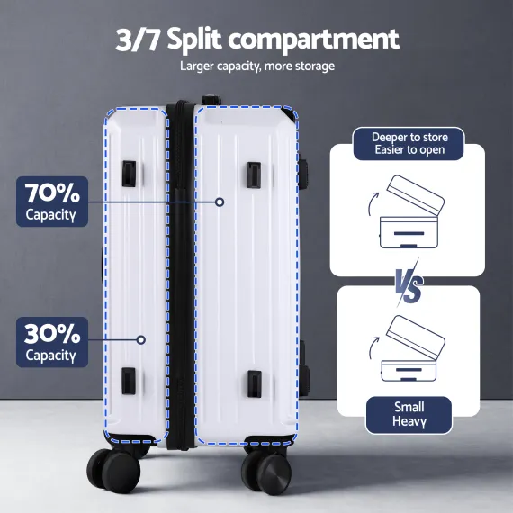 Wanderlite 2pcs Trunk Luggage Suitcase Travel Carry On TSA Lock 12" 20" White