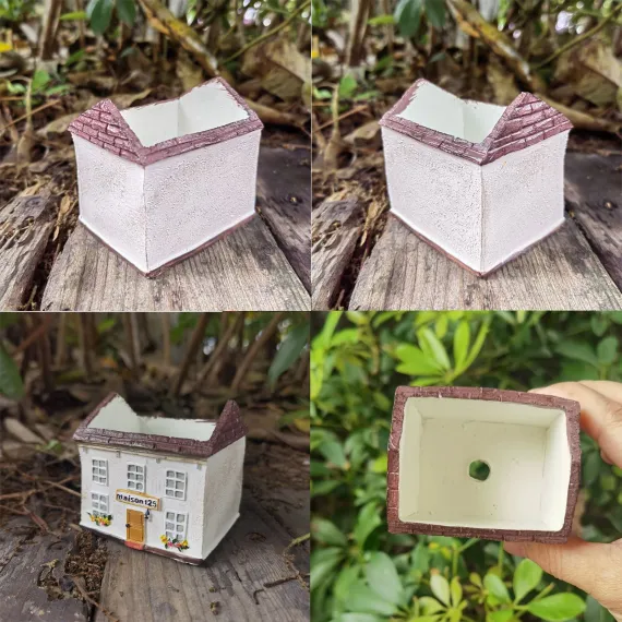 Mini House Square Cottage Planter - Vintage Resin Succulent Pot with Red Roof, Cute Cottage Garden Ornament for Desk, Patio, and Indoor Plant Display
