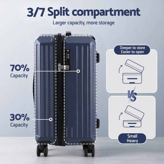 Wanderlite 2pcs Trunk Luggage Suitcase Travel Carry On TSA Lock 12" 20" Navy