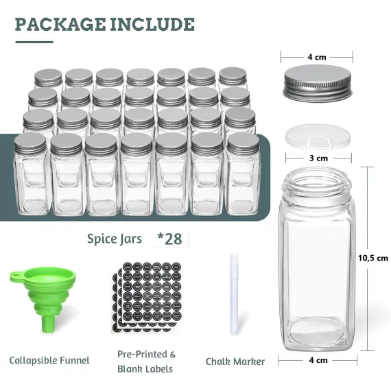 Spice Rack organiser with 28 Spice Jars, Spice Labels, Funnel and Marker for Kitchen Countertop