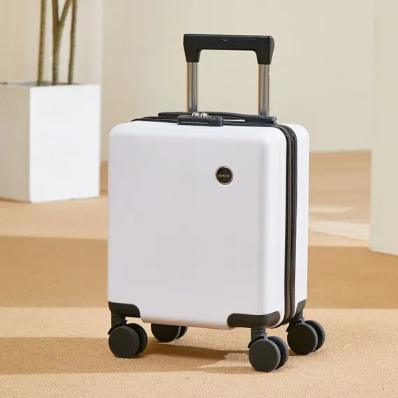 White 14 Inch Lightweight Carry-on Luggage for heights over 1.6m - Underseat & Overhead Cabin Hardside Suitcase