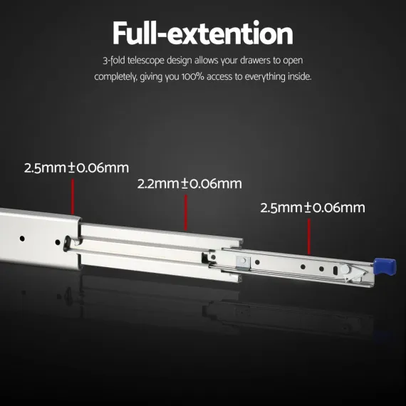 Giantz 2x Drawer Slides Full Extension Locking 227kg 1804-3608mm Length