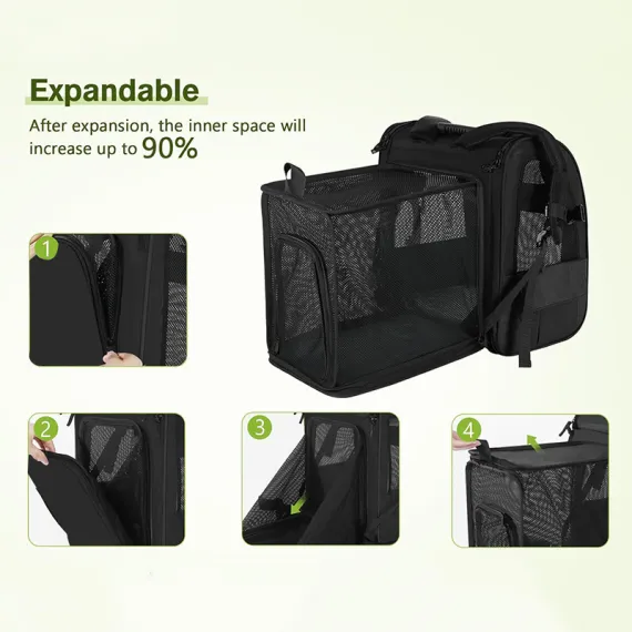Khaki Large Expandable Cat Travel Backpack - Breathable & Collapsible Pet Carrier 62x34x43CM