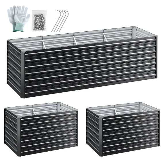 Green Fingers 2-in-1 Raised Garden Bed Kit, 240cm/120cm| 77cm Extra Deep Ergonomic Planter Box | Protect Your Back | Galvanised Steel Vegetable Flower Pot for Outdoor Garden | Includes Gloves & Pegs