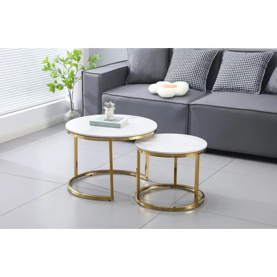 Nesting Style Coffee Table - White on Gold - 60cm/45cm