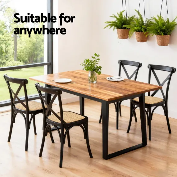 Artiss 2x Dining Chairs Rattan Wooden Kitchen Accent Chair Cafe Lounge Rubber Wood