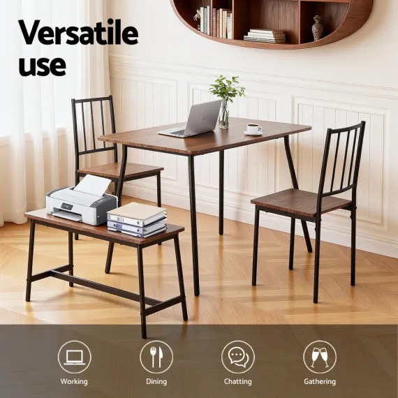 Artiss Dining Table and Chairs Set of 4 Bench Kitchen Furniture Rustic Brown