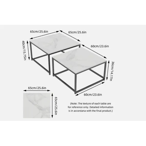 Interior Ave - Ciest Square Nested Coffee Table Set - White Marble Stone