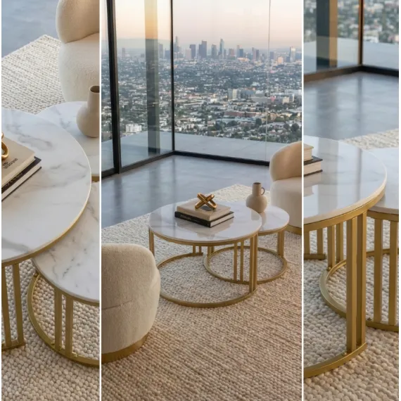 Interior Ave - Premier Nested Coffee Table Set - White Marble Stone