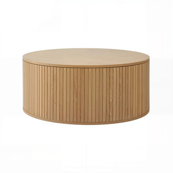 Artiss Round Coffee Table Storage Fluted Center Table Living Room Office 80cm Wood