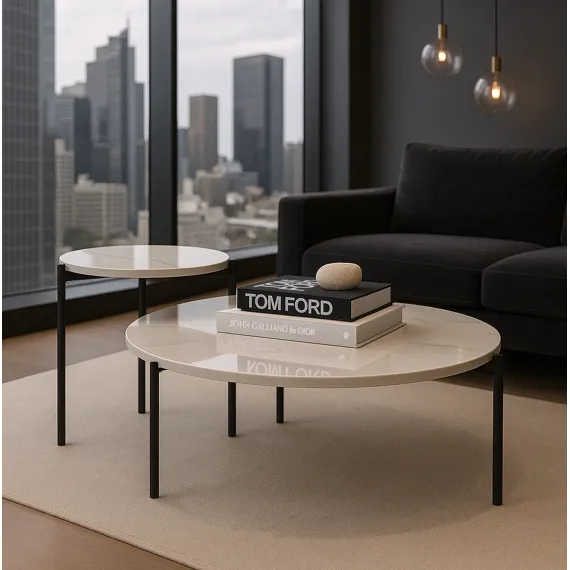 Interior Ave - Bianco Nested Coffee Table Set - White Marble Stone