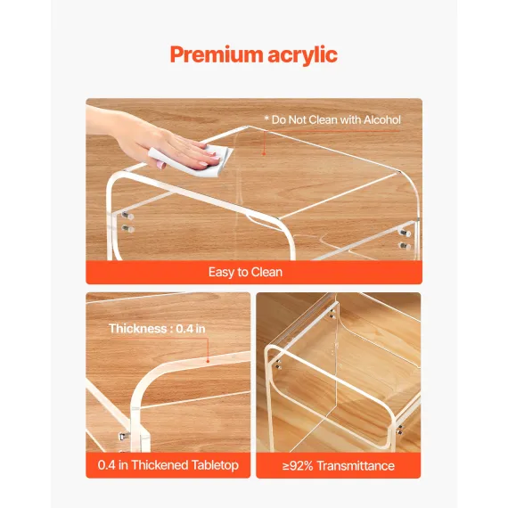 Acrylic Side Table, 2 Tiers Clear Bedside Table with Storage Shelf, Modern Rectangle Acrylic End Desk, Transparent Thick Nightstand for Bedroom, Living Room, Study, 30 x 40 x 50 cm (Clear)