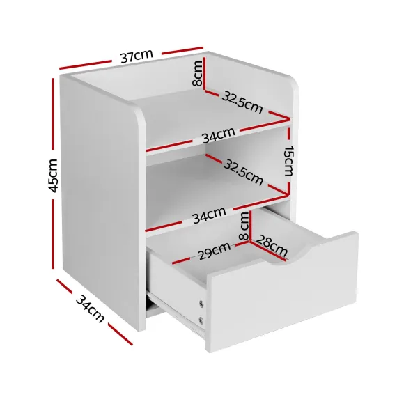 Artiss 2X Bedside Table 1 Drawer with Shelf - FARA White