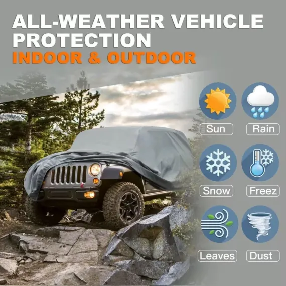 Heavy Duty Jeep 2dr Car Cover, Custom Fit Jeep Wrangler 2 Door CJ YJ JK JL Waterproof All Weather for Automobiles, Full Car Cover - Sun, Rain & UV Protection
