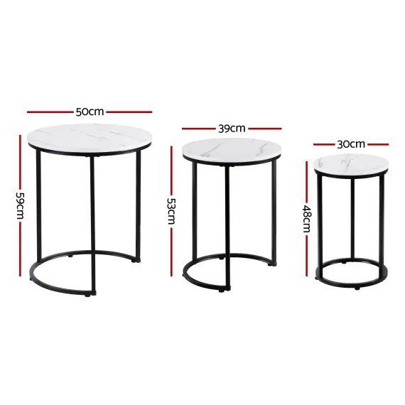 Artiss Nesting Coffee Table Set of 3 Round Stackable Side End Tables Marble Finish White