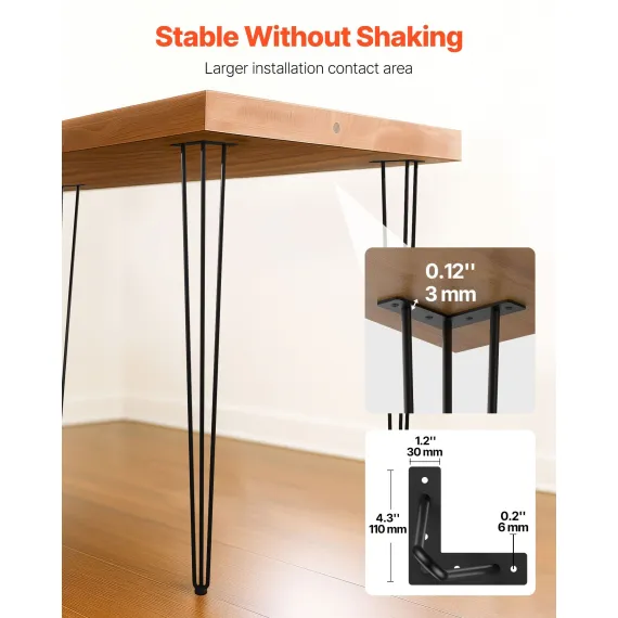 4 Pack Hairpin Table Legs 101.6cm Black Heavy Duty 3 Rod Carbon Steel Furniture Legs for Desk Dining Table Bench End Table DIY Each Supports 99.8kg