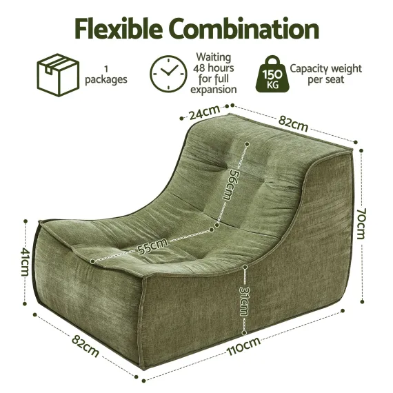 Artiss Floor Sofa Armless Chenille No Assembly Removable Cover Green