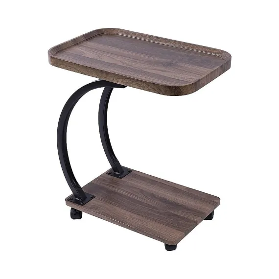 C-Shaped Corner End Table with Wheels Sofa Side