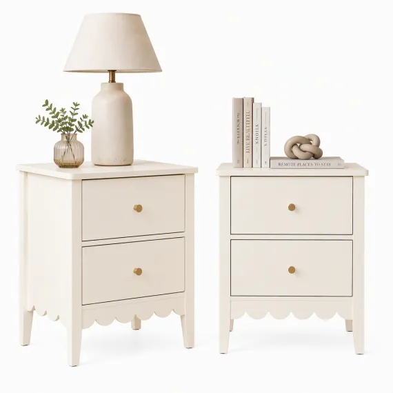 Artiss 2x Bedside Table 2 Drawers Bedroom Storage Nightstand Beige