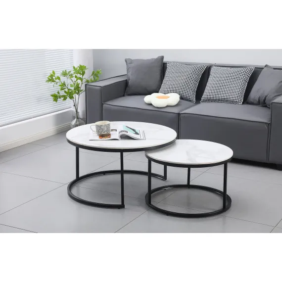 Nesting Style Coffee Table - White on Black - 80cm/60cm