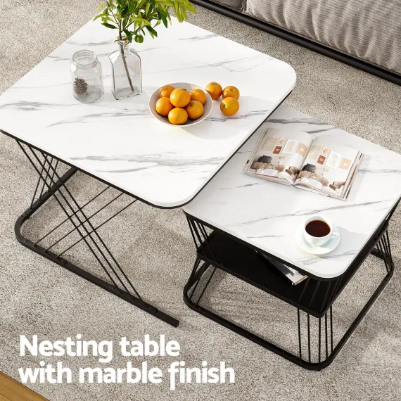 Artiss Nesting Coffee Table Set of 2 Marble Effect